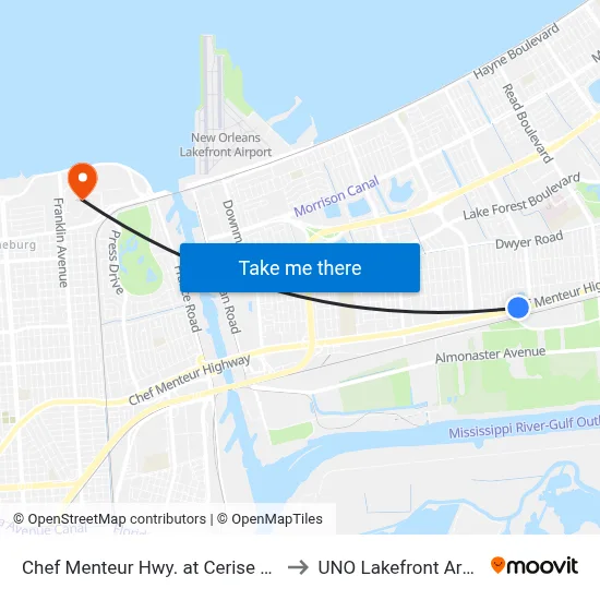 Chef Menteur Hwy. at Cerise Ave. to UNO Lakefront Arena map