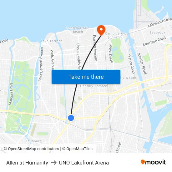 Allen at Humanity to UNO Lakefront Arena map