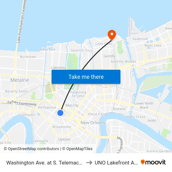 Washington Ave. at S. Telemachus St. to UNO Lakefront Arena map