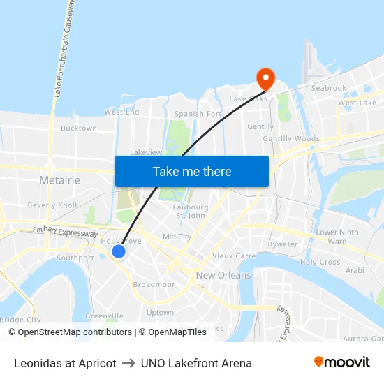 Leonidas at Apricot to UNO Lakefront Arena map