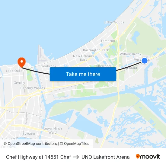 Chef Highway at 14551 Chef to UNO Lakefront Arena map