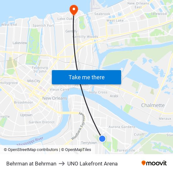 Behrman at Behrman to UNO Lakefront Arena map