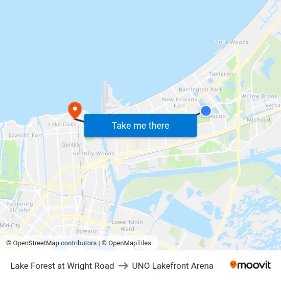 Lake Forest at Wright Road to UNO Lakefront Arena map