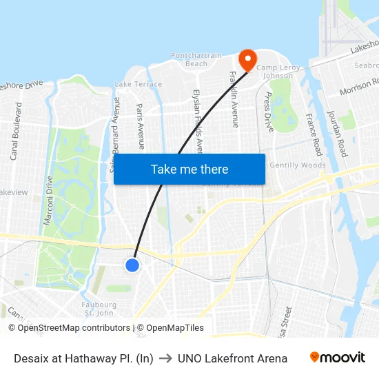 Desaix at Hathaway Pl. (In) to UNO Lakefront Arena map