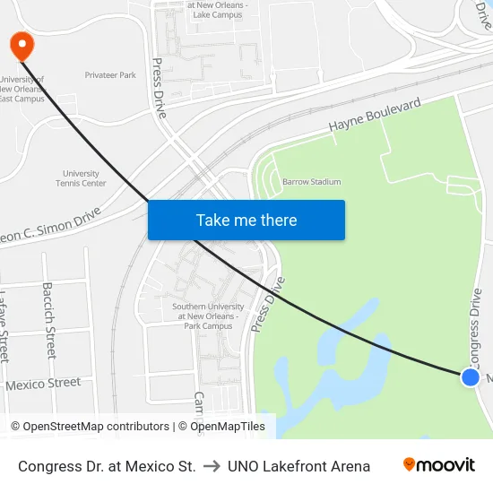 Congress Dr. at Mexico St. to UNO Lakefront Arena map