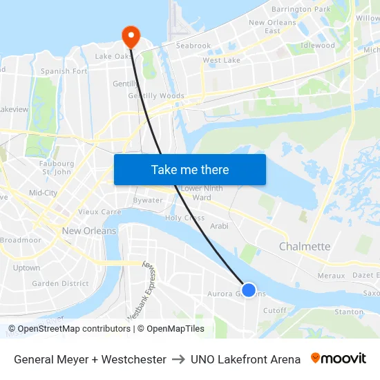 General Meyer + Westchester to UNO Lakefront Arena map