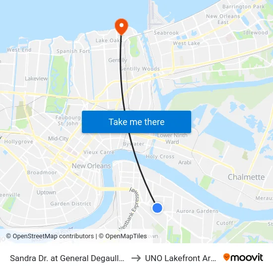 Sandra Dr. at General Degaulle Dr. to UNO Lakefront Arena map