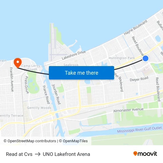 Read at Cvs to UNO Lakefront Arena map