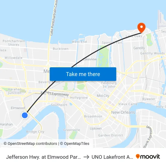Jefferson Hwy. at Elmwood Park Blvd. to UNO Lakefront Arena map