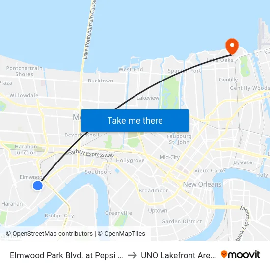 Elmwood Park Blvd. at Pepsi St. to UNO Lakefront Arena map