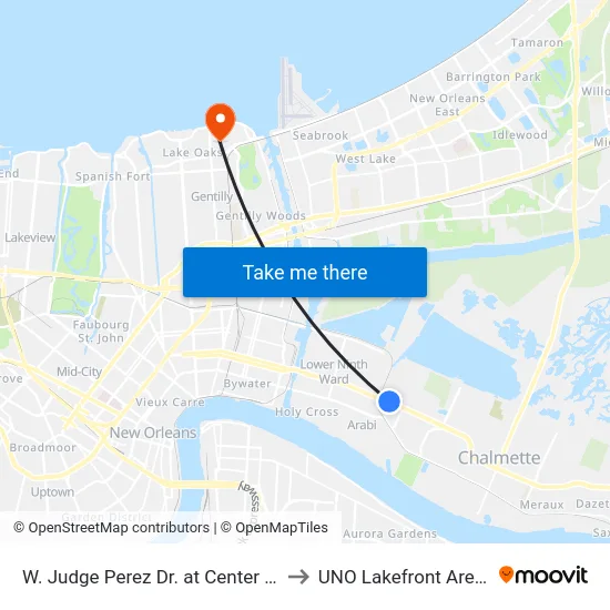 W. Judge Perez Dr. at Center St. to UNO Lakefront Arena map