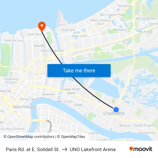 Paris Rd. at E. Solidell St. to UNO Lakefront Arena map