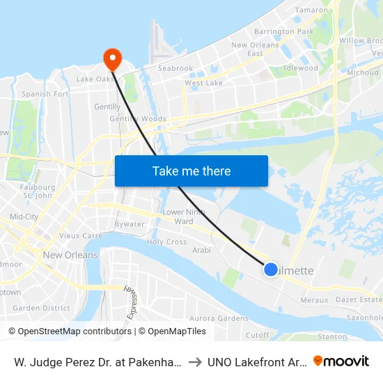 W. Judge Perez Dr. at Pakenham Dr. to UNO Lakefront Arena map