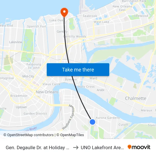 Gen. Degaulle Dr. at Holiday Dr. to UNO Lakefront Arena map