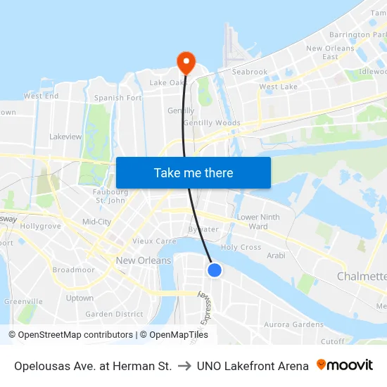 Opelousas Ave. at Herman St. to UNO Lakefront Arena map