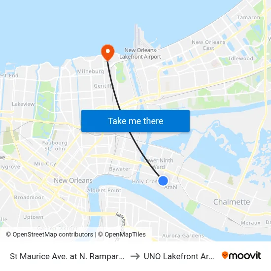 St Maurice Ave. at N. Rampart St. to UNO Lakefront Arena map