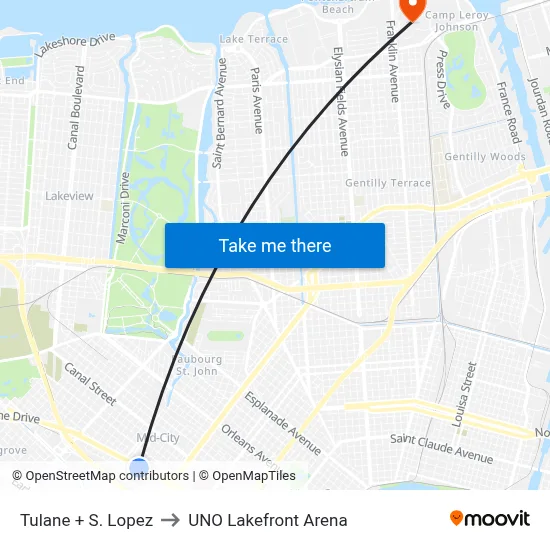 Tulane + S. Lopez to UNO Lakefront Arena map