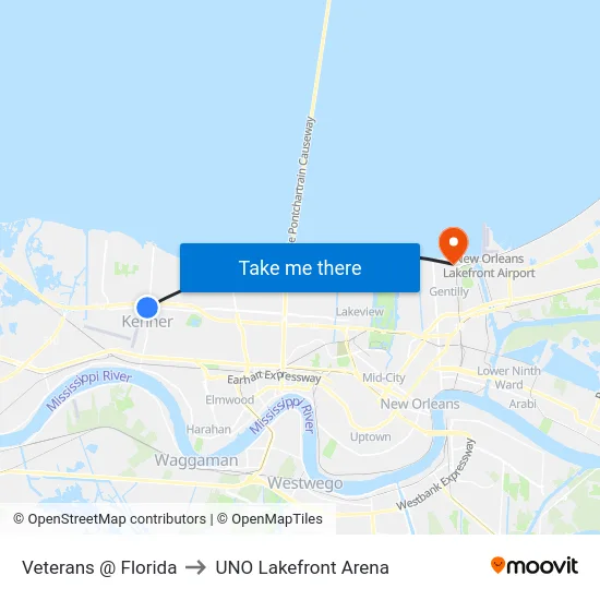 Veterans @ Florida to UNO Lakefront Arena map