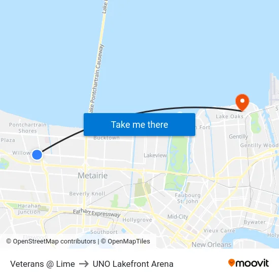 Veterans @ Lime to UNO Lakefront Arena map