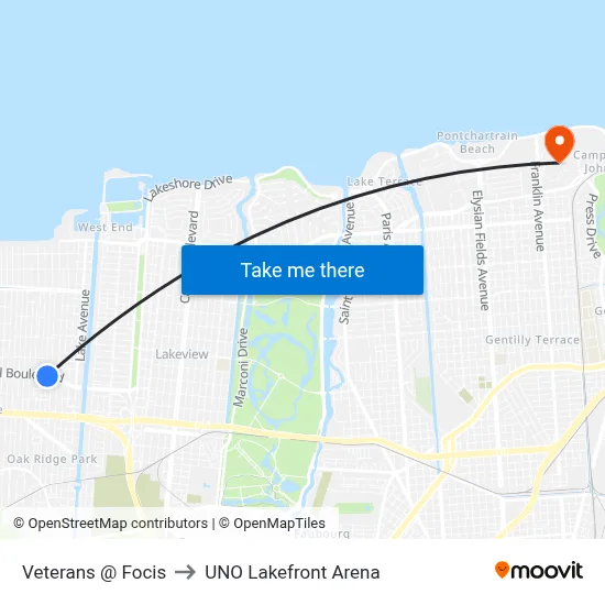 Veterans @ Focis to UNO Lakefront Arena map