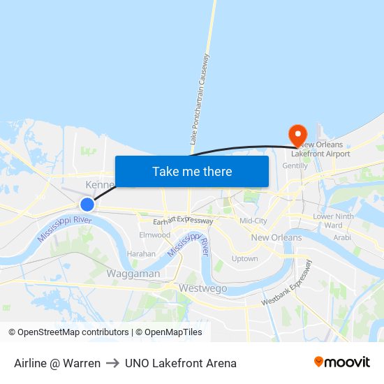 Airline @ Warren to UNO Lakefront Arena map