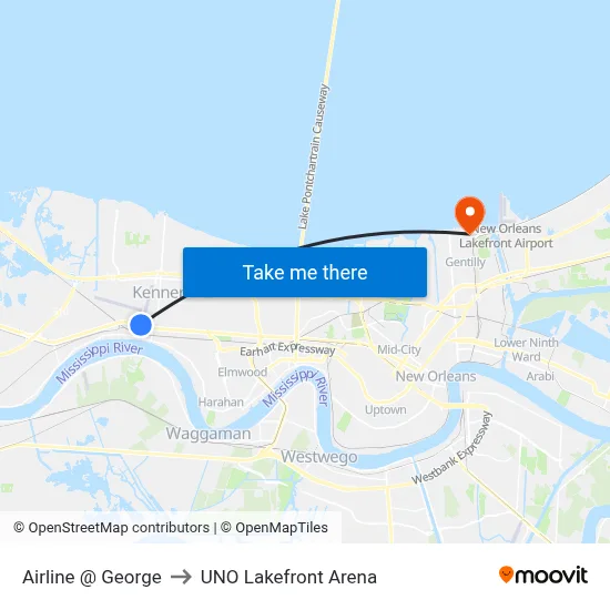 Airline @ George to UNO Lakefront Arena map