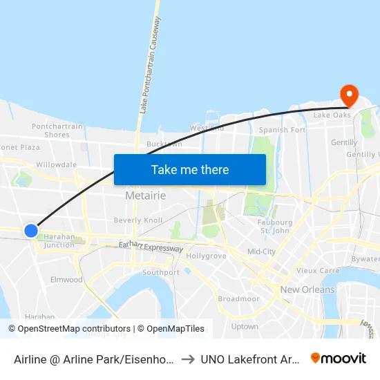 Airline @ Arline Park/Eisenhower to UNO Lakefront Arena map