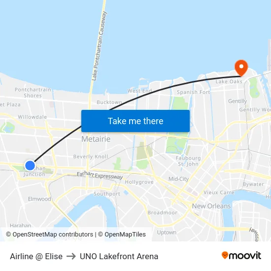 Airline @ Elise to UNO Lakefront Arena map