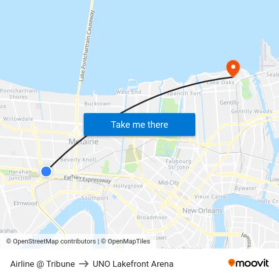 Airline @ Tribune to UNO Lakefront Arena map