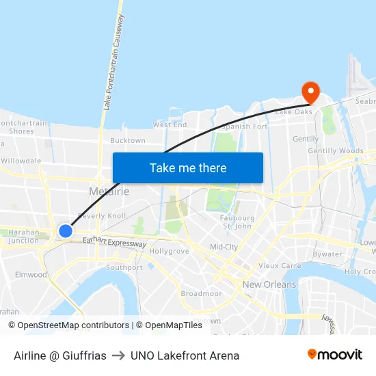 Airline @ Giuffrias to UNO Lakefront Arena map