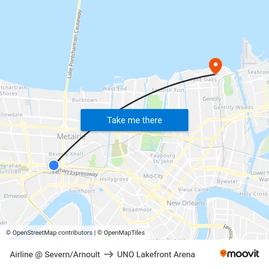 Airline @ Severn/Arnoult to UNO Lakefront Arena map
