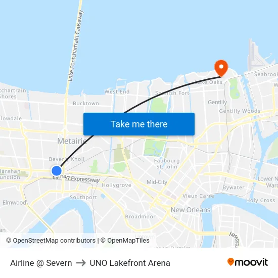 Airline @ Severn to UNO Lakefront Arena map