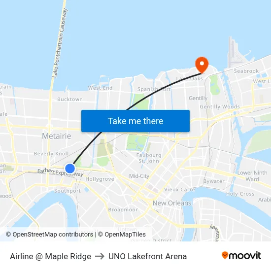 Airline @ Maple Ridge to UNO Lakefront Arena map