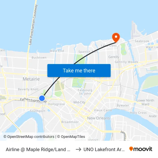 Airline @ Maple Ridge/Land A Rd to UNO Lakefront Arena map
