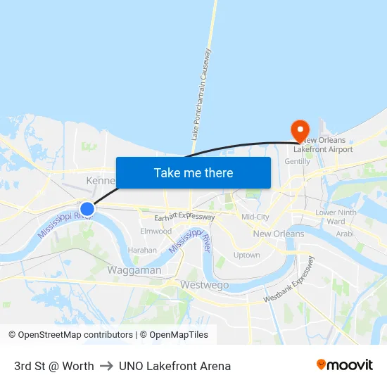 3rd St @ Worth to UNO Lakefront Arena map