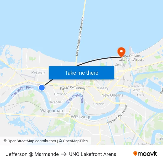 Jefferson @ Marmande to UNO Lakefront Arena map