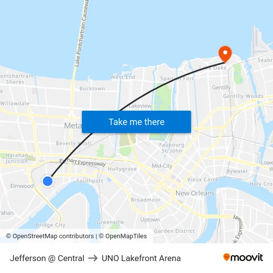 Jefferson @ Central to UNO Lakefront Arena map