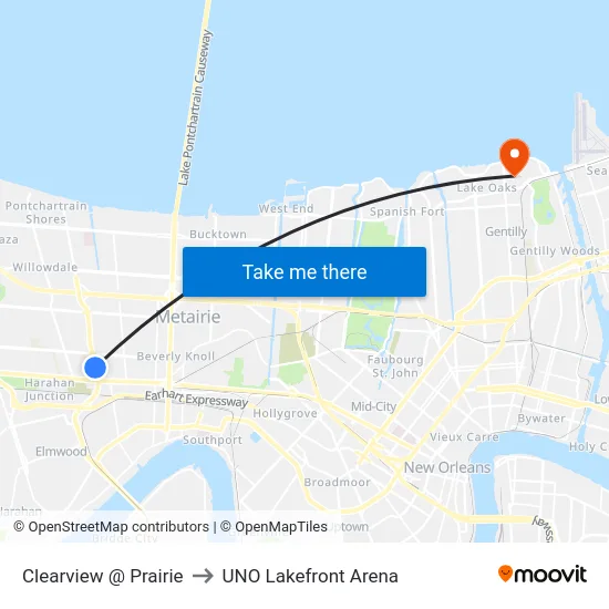 Clearview @ Prairie to UNO Lakefront Arena map