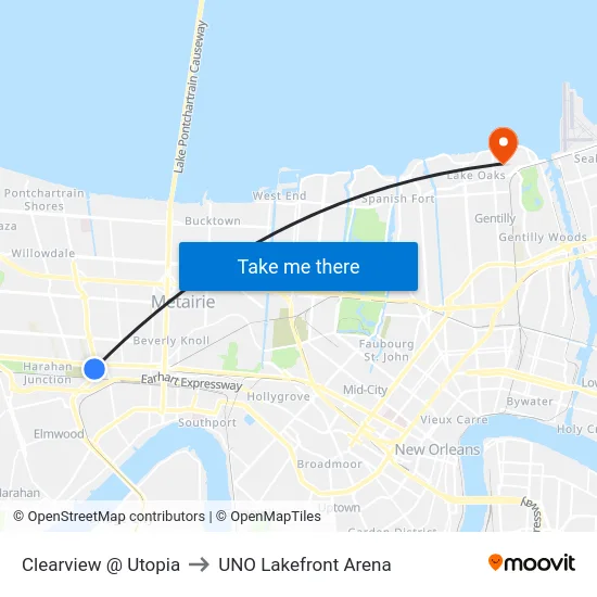 Clearview @ Utopia to UNO Lakefront Arena map