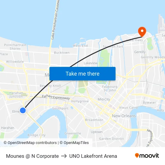 Mounes @ N Corporate to UNO Lakefront Arena map