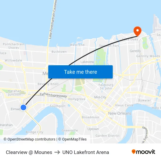Clearview @ Mounes to UNO Lakefront Arena map