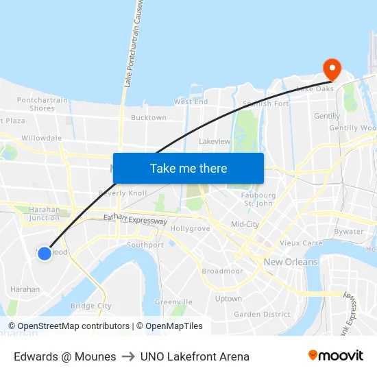 Edwards @ Mounes to UNO Lakefront Arena map