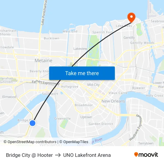 Bridge City @ Hooter to UNO Lakefront Arena map
