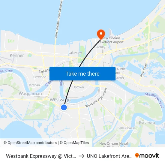 Westbank Expressway @ Victory to UNO Lakefront Arena map