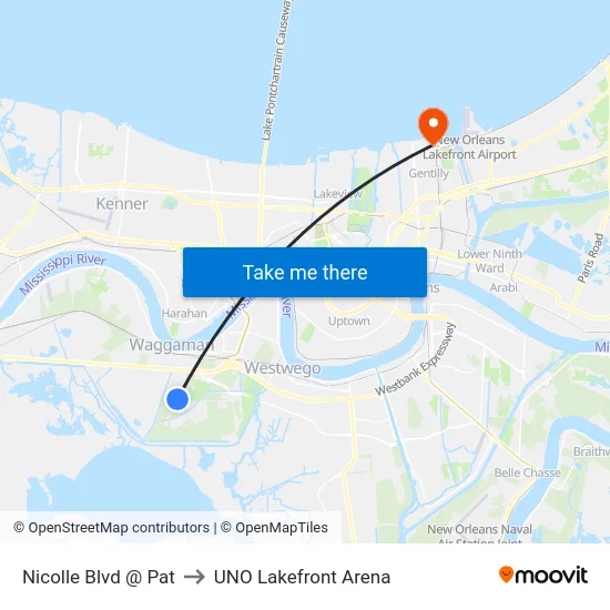 Nicolle Blvd @ Pat to UNO Lakefront Arena map