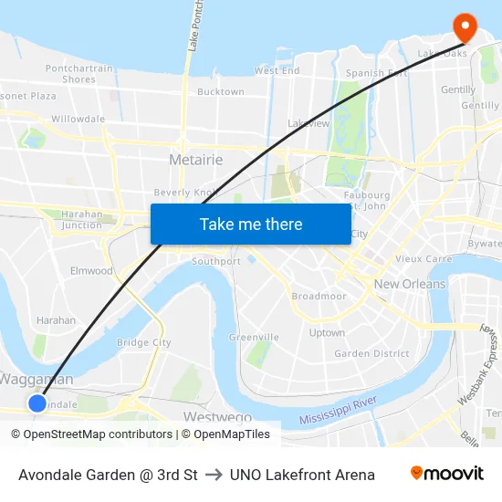Avondale Garden @ 3rd St to UNO Lakefront Arena map