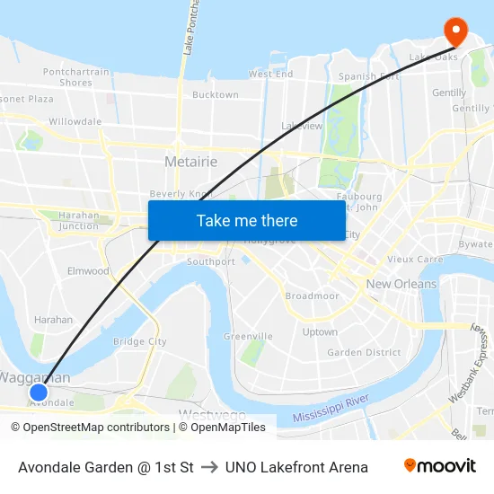 Avondale Garden @ 1st St to UNO Lakefront Arena map