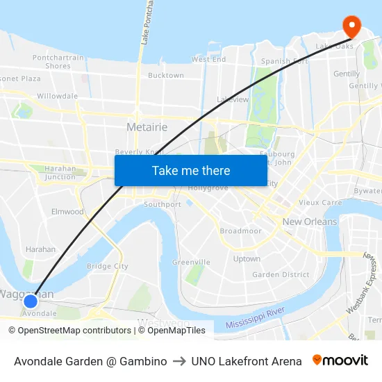 Avondale Garden @ Gambino to UNO Lakefront Arena map