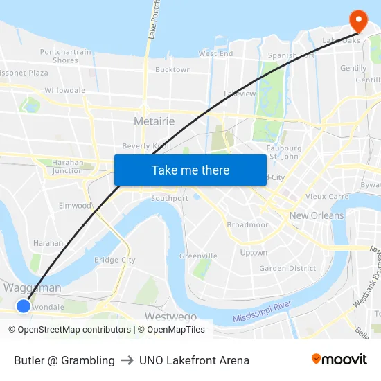 Butler @ Grambling to UNO Lakefront Arena map