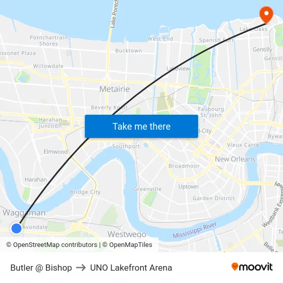 Butler @ Bishop to UNO Lakefront Arena map